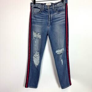 McGuire Ibiza High Rise Distressed Leg Side Stripe Jeans Size 29